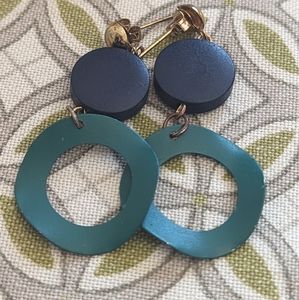 Handmade blue and turquoise metal earrings. Very light. Gold tone posts.